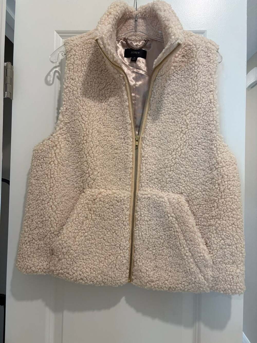 J. Crew Teddy Sherpa Vest Size M Cream Full Zip Fleece